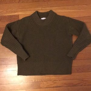 Everlane Olive waffle-knit boxy cropped turtleneck